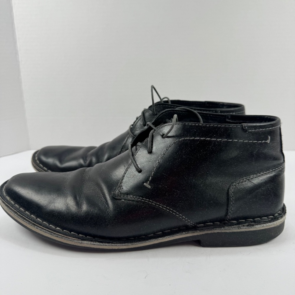 Steve Madden Harken‎ Mens Black Leather Chukka Desert Boots Size 9.5 Lace Up
